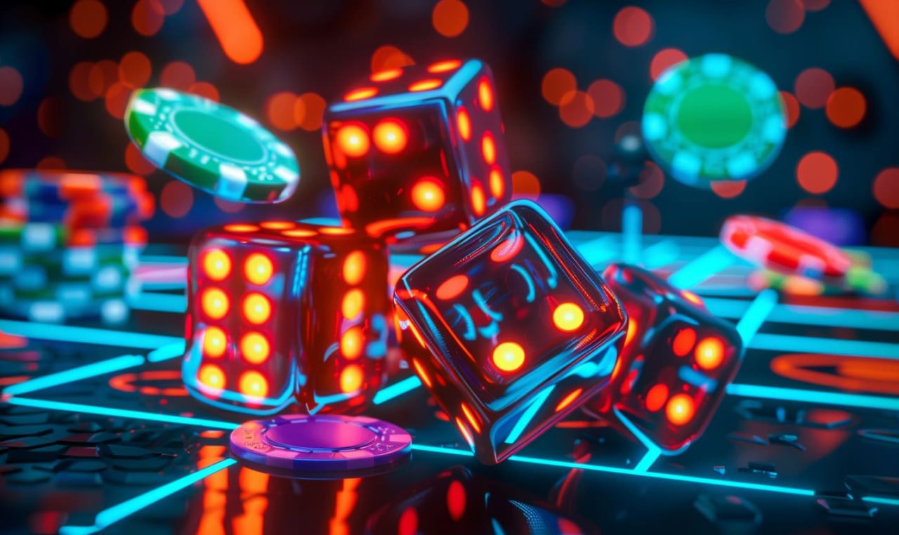 Multi-camera Dadu Online studio view showing dealer, dice cage, and betting interface